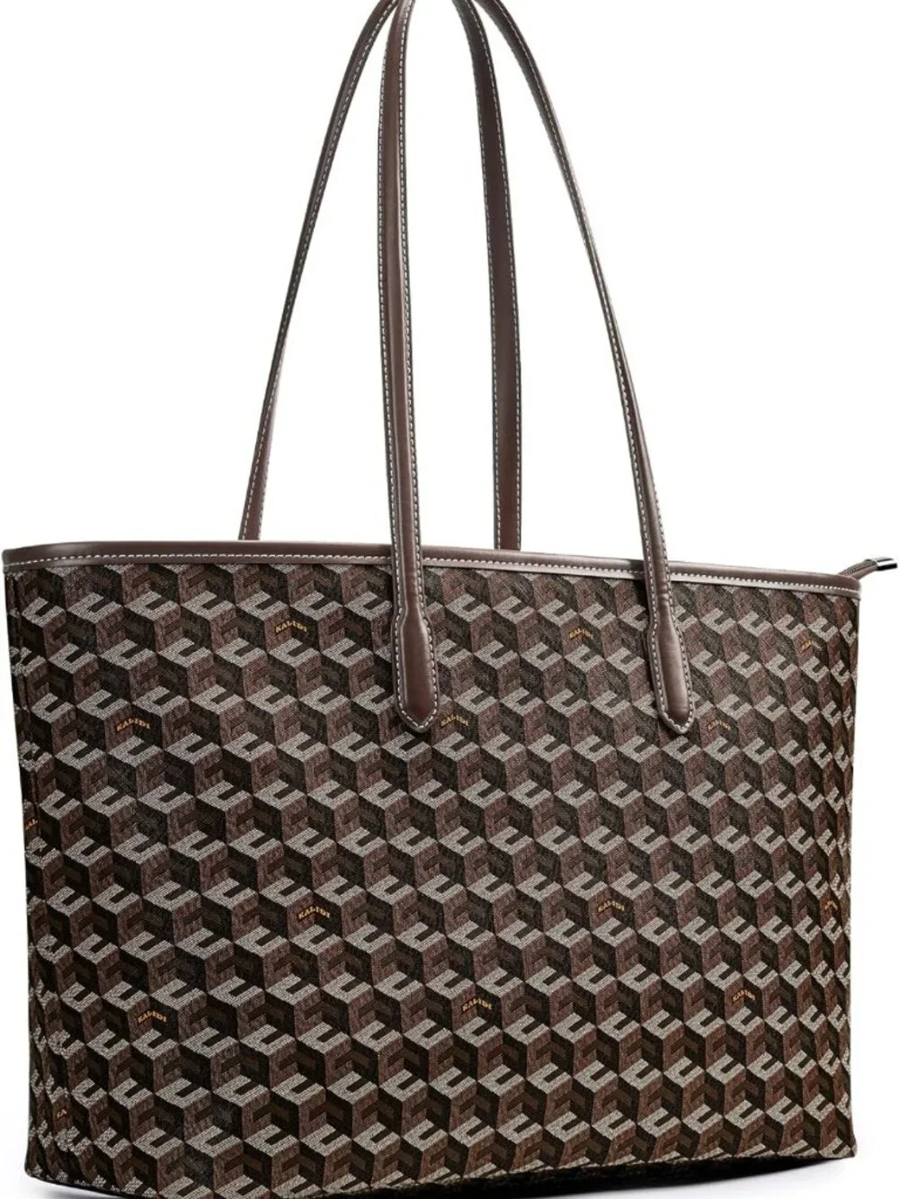Stylish 3D Cube Tote Bag - Monogram Print Leather Weekender Shopper Handbag
